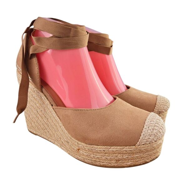 Soda Shoes - Soda Womens 6 Brown 4.5" Wedge Wrap Strap‎ Closed Toe Sandals